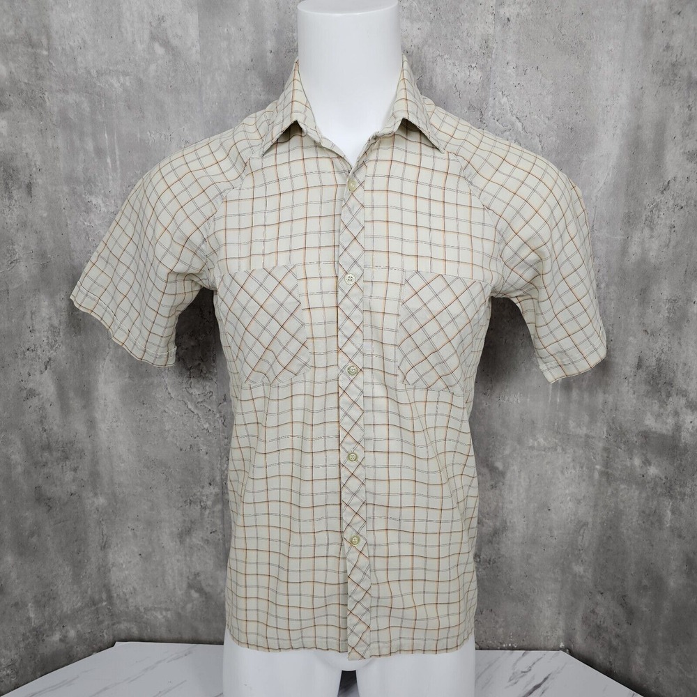 Vintage Aldo Puritan Mens M Cream Plaid Lightweight Rockabilly Greaser S/S Shirt